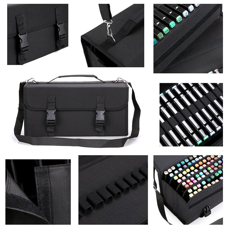 BTSKY New 120 Slots Marker Case Lipstick Organizer-Canvas Markers Holder for for Primascolor Markers and Sketch Markers (Black) - Image 5